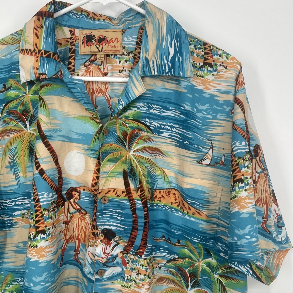 InGear Mens L Hawaiian Shirt Island Dancer Luau Theme Beach Short Sleeve